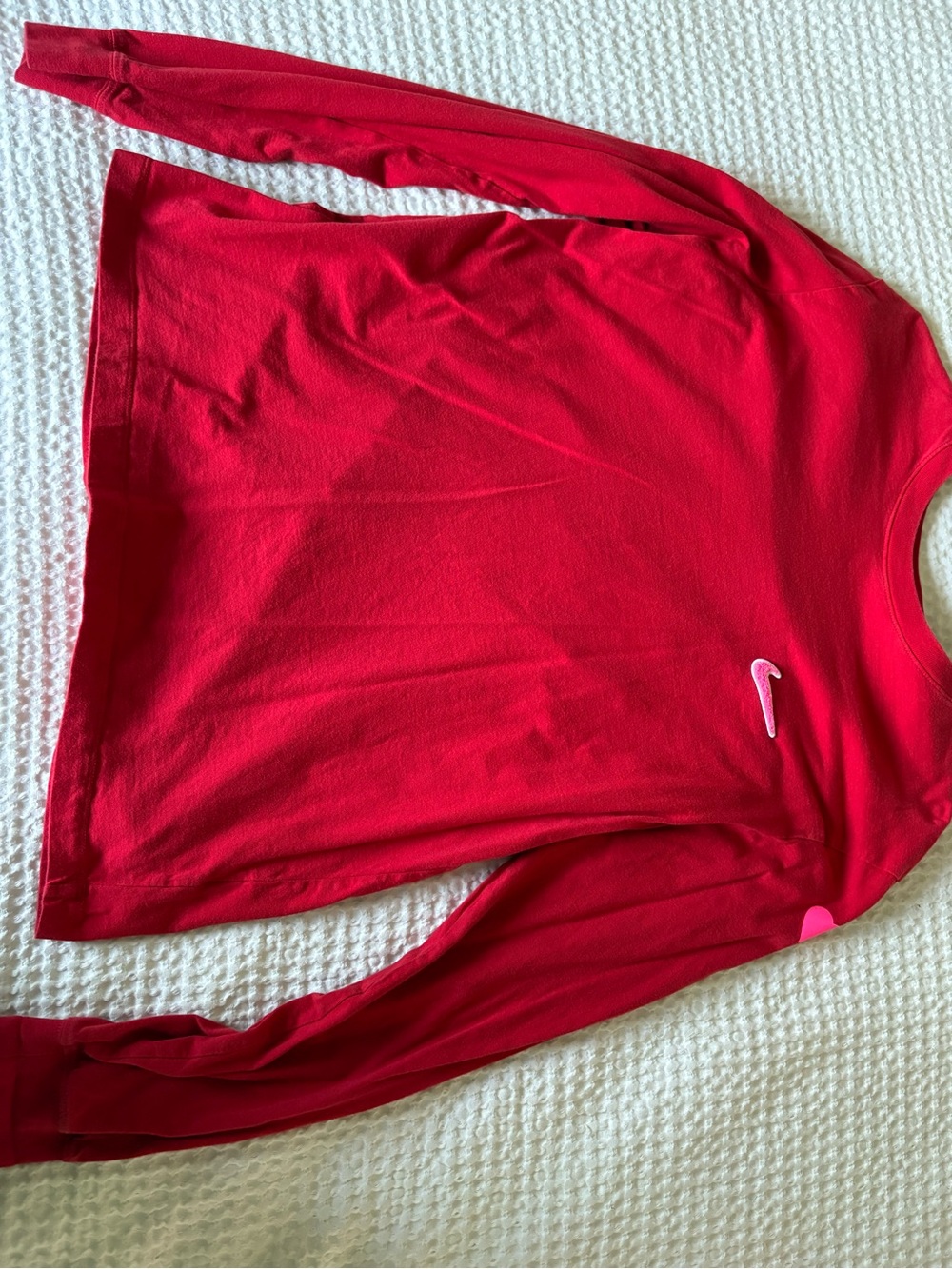 Nike Long-Sleeve Crewneck Shirt in Red with Pink Swoosh - Valentines collection